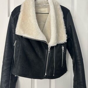 Blank NYC Black Leather Jacket with Cream Collar
